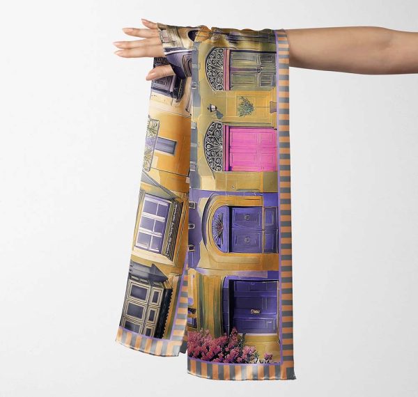 Village Streets Silk Scarf - Mellow Yellow