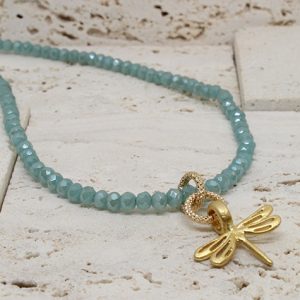 Crystal Necklace with Dragonfly Pendant