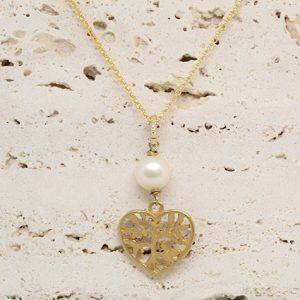Necklace with Pearl and Heart Tree of Life Pendant