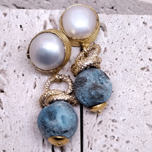 Freshwater Pearl & Drusy Agate Earrings
