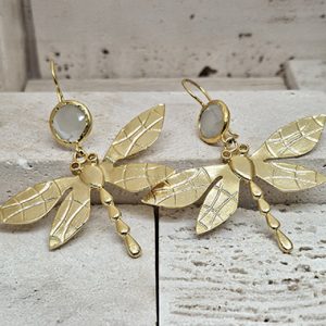 Gold Plated Dragonfly Earrings with Crystal