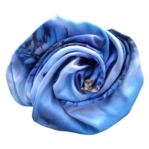 Hand-painted 100% Silk Scarf - Blues