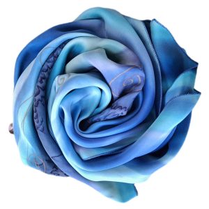 Hand-painted 100% Silk Satin Scarf - Blue & Green
