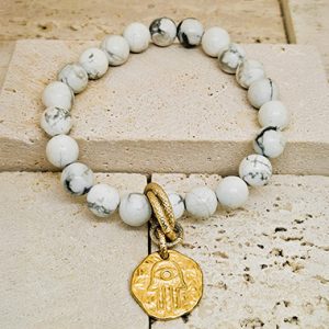 White Turquoise Bracelet with Hand of Fatima (Hamsa) Charm